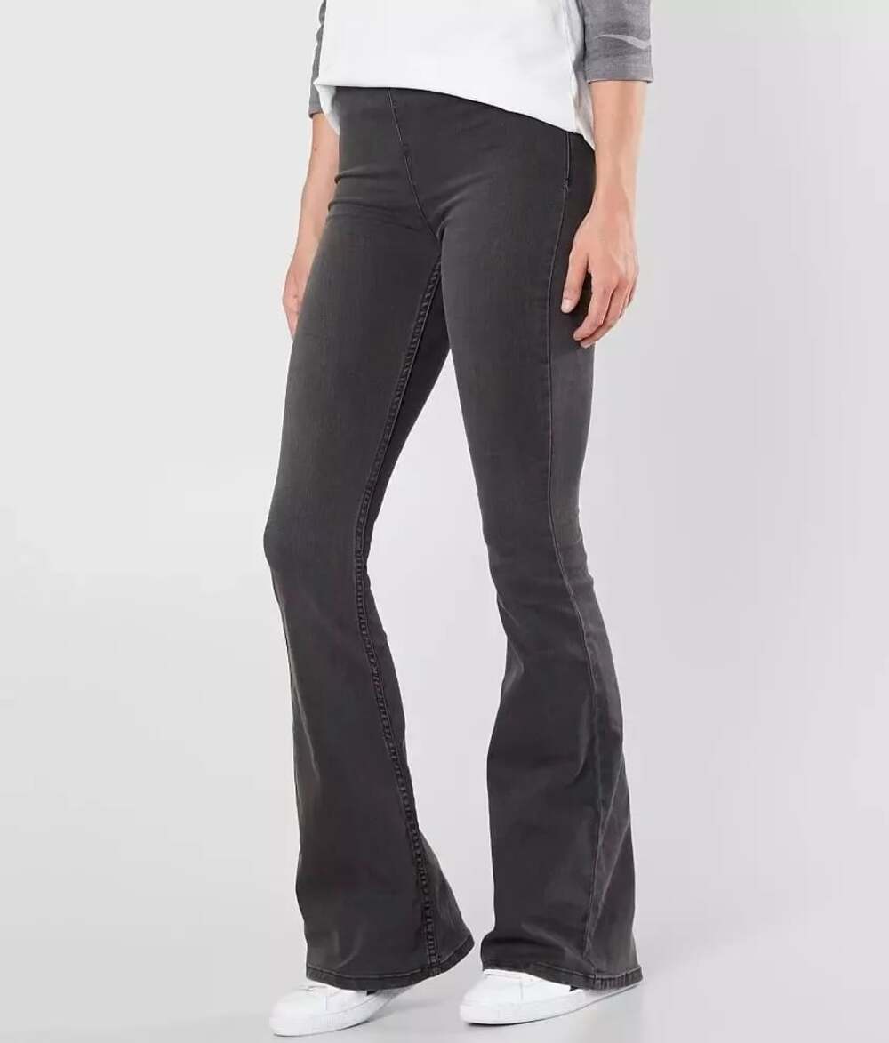 Free People Penny Pull-On Flare Jeans in Washed Black 27